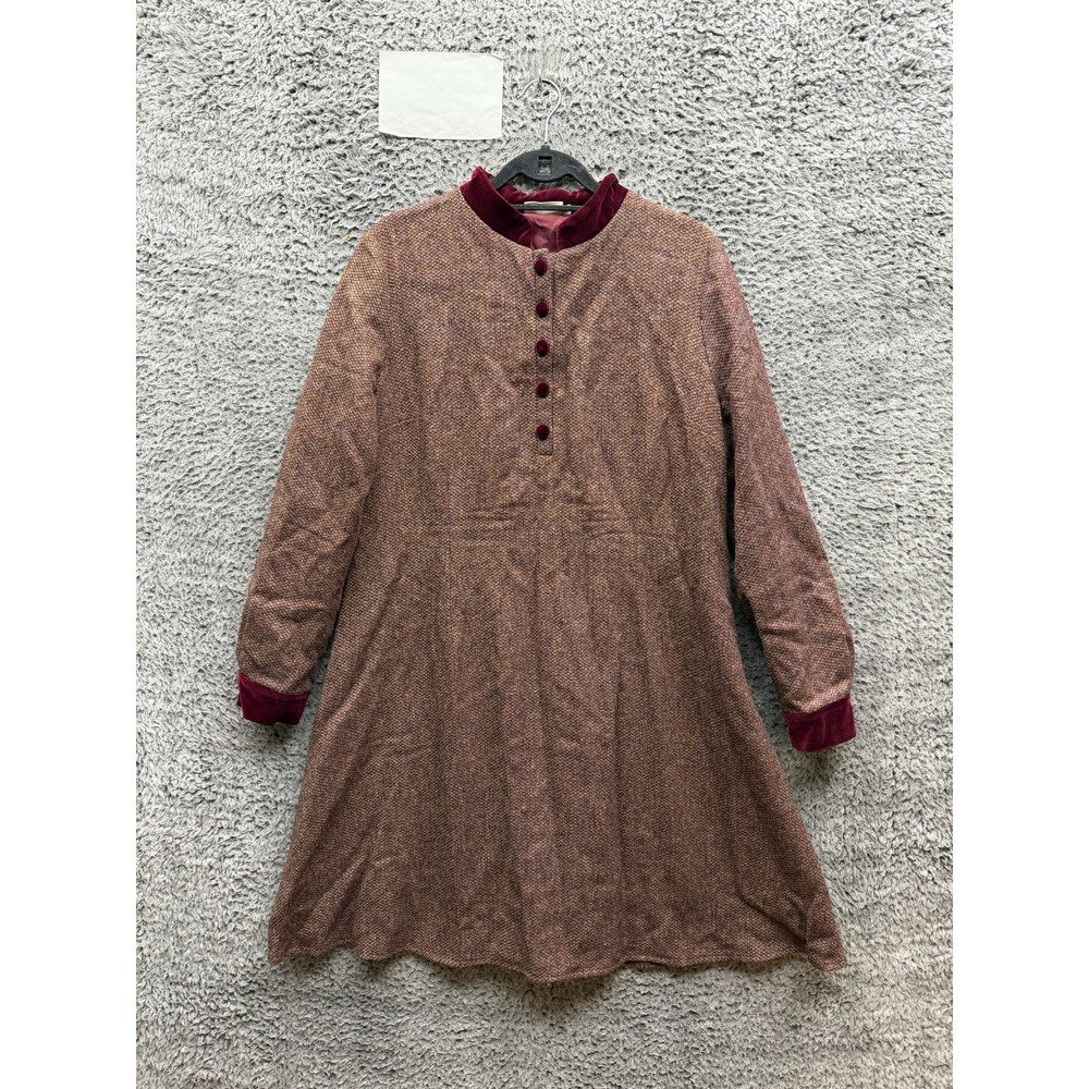 NWOT House of Bruar Ladies Velvet Wool Button Tweed Dress Midi Brown Size 16